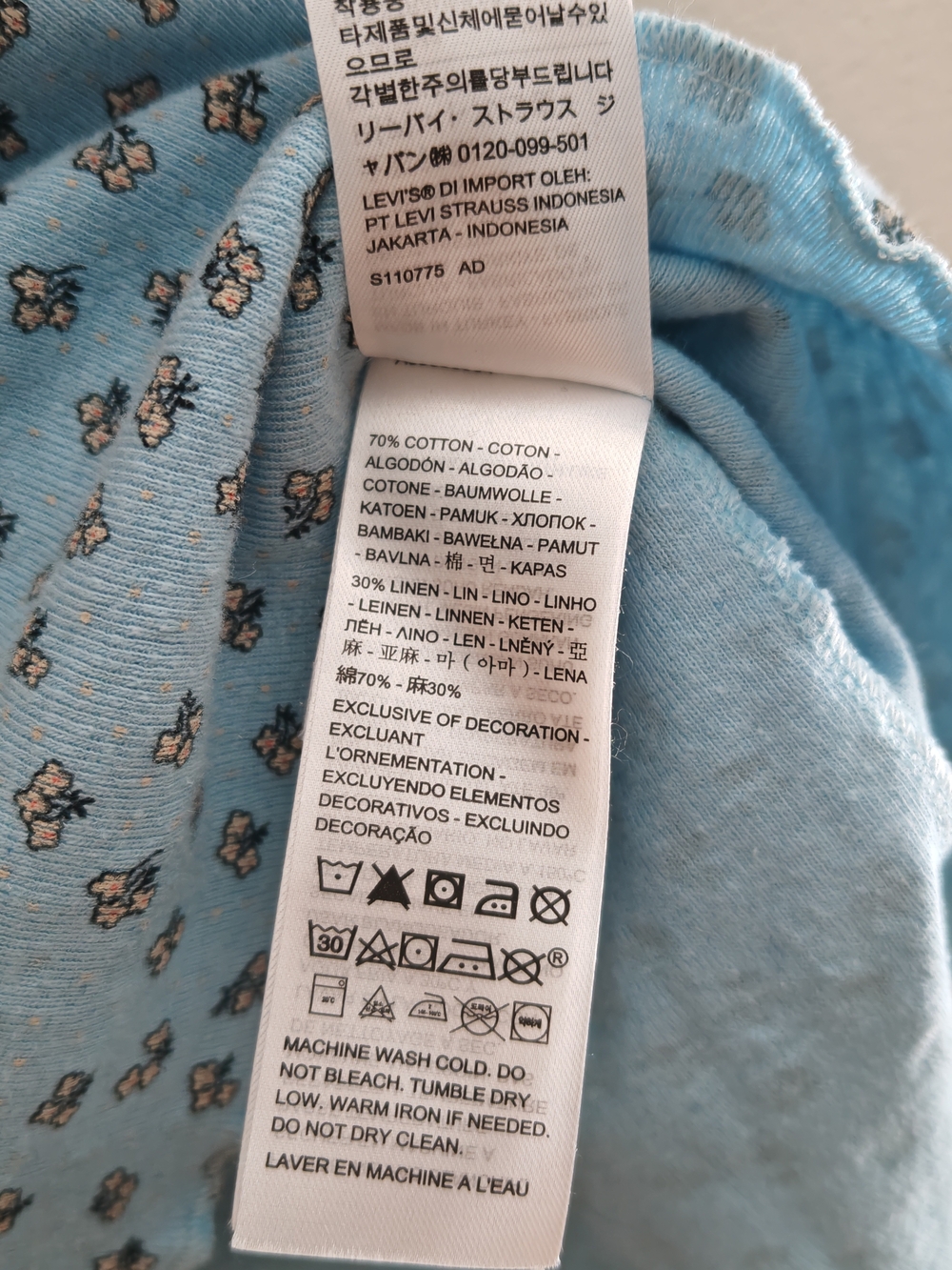 Levi's Sky Blue Floral Cotton-Linen Top